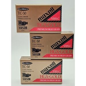 3 Pack of Maxell VHS-C TC-30 Premium High Grade HGX-Gold‎ Camcorder Tape